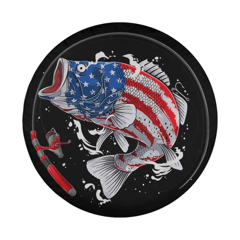 Load image into Gallery viewer, Bass Fishing Fish American Flag 4th of July Patriotic Spare Tire Cover Thickening Leather Universal
