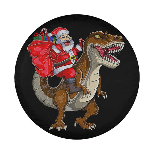 Santa Riding Dinosaur T Rex Christmas Santa Claus Xmas Spare Tire Cover Thickening Leather Universal