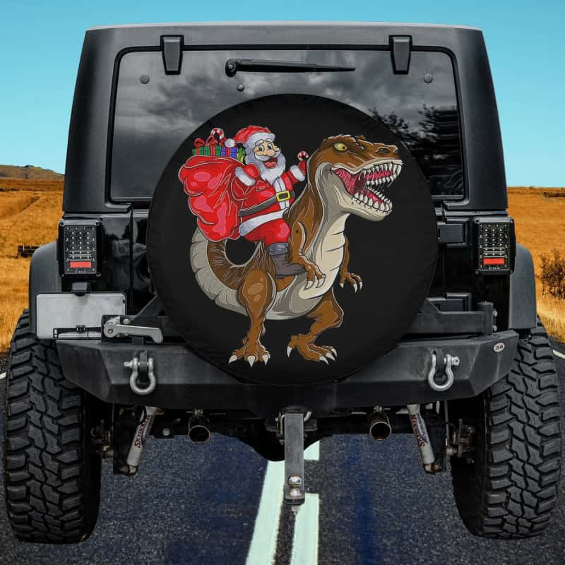 Load image into Gallery viewer, Santa Riding Dinosaur T Rex Christmas Santa Claus Xmas Spare Tire Cover Thickening Leather Universal
