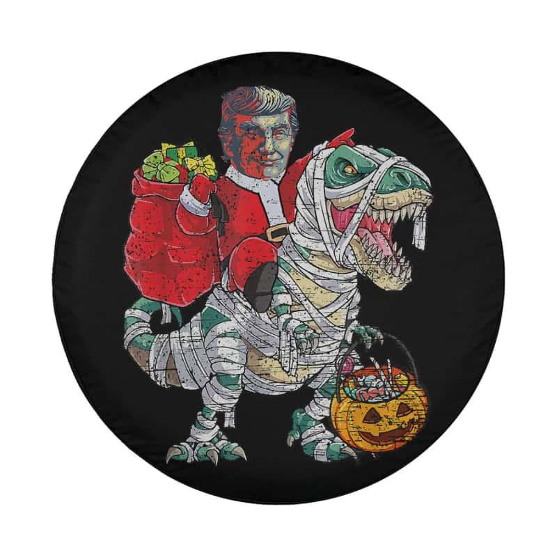 Load image into Gallery viewer, Santa Trump Riding Dinosaur T rex Christmas Men Xmas Spare Tire Cover Thickening Leather Universal
