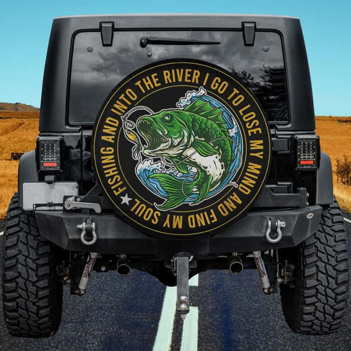 Fishing And Into The River I Go To Lose My Mind Fun Fishing Spare Tire Cover Thickening Leather Universal