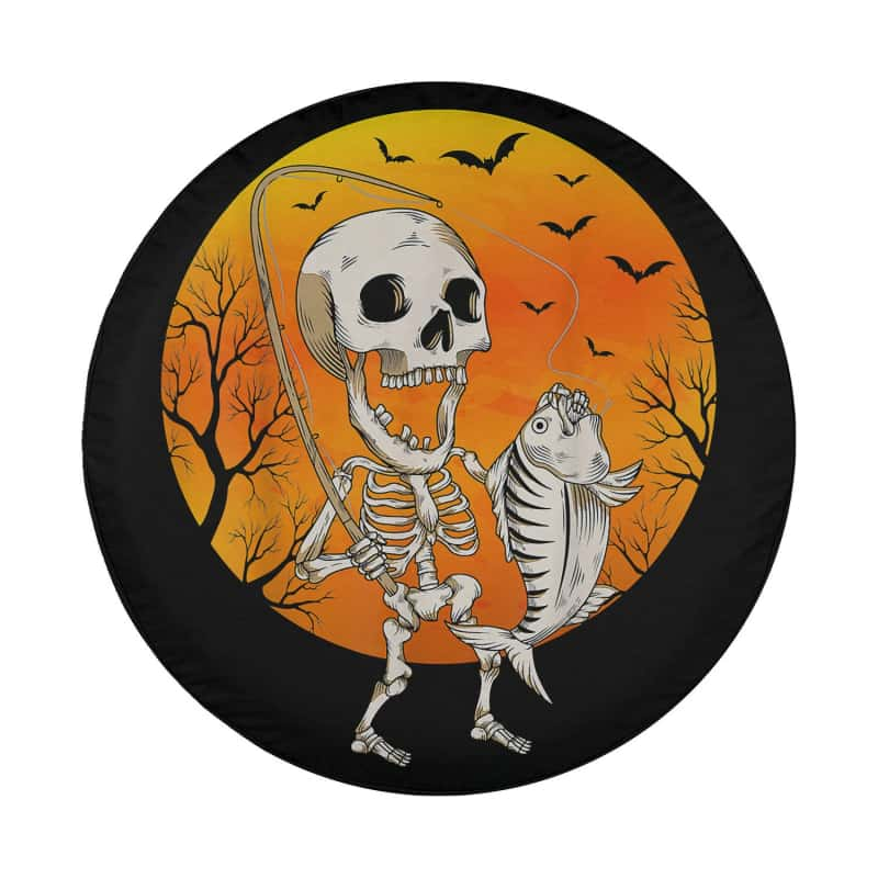 Load image into Gallery viewer, Fishing Skeleton Fisherman Halloween Men Women Fishing Spare Tire Cover Thickening Leather Universal
