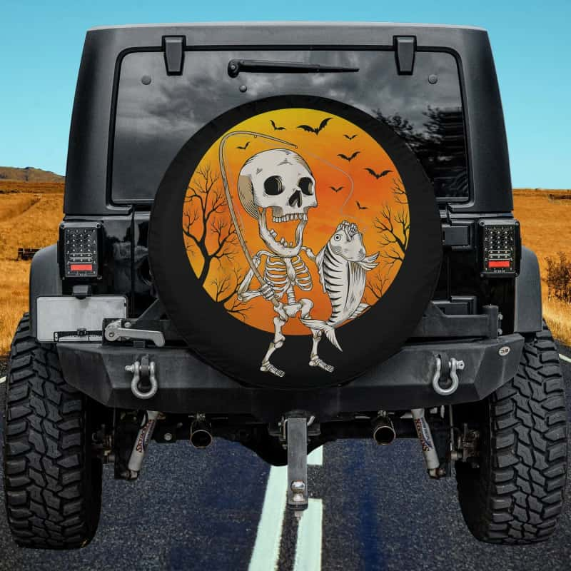 Load image into Gallery viewer, Fishing Skeleton Fisherman Halloween Men Women Fishing Spare Tire Cover Thickening Leather Universal
