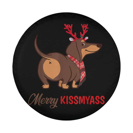 Merry Kissmyass Christmas Reindeer Dachshund Dog Lover Spare Tire Cover Thickening Leather Universal