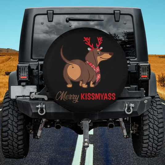 Merry Kissmyass Christmas Reindeer Dachshund Dog Lover Spare Tire Cover Thickening Leather Universal