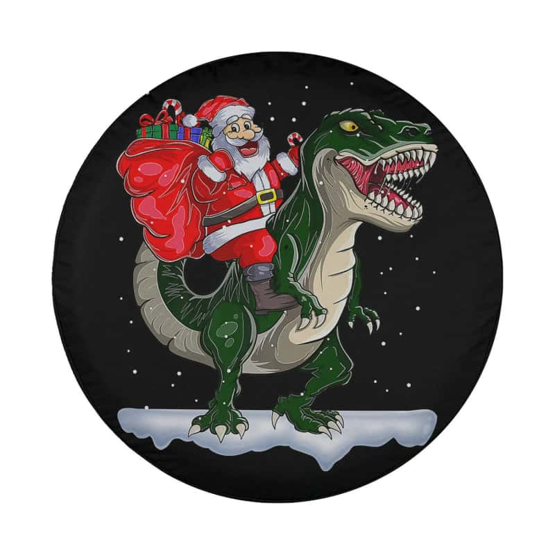 Load image into Gallery viewer, Santa Riding Dinosaur T Rex Christmas Santa Claus Boys Xmas Spare Tire Cover Thickening Leather Universal
