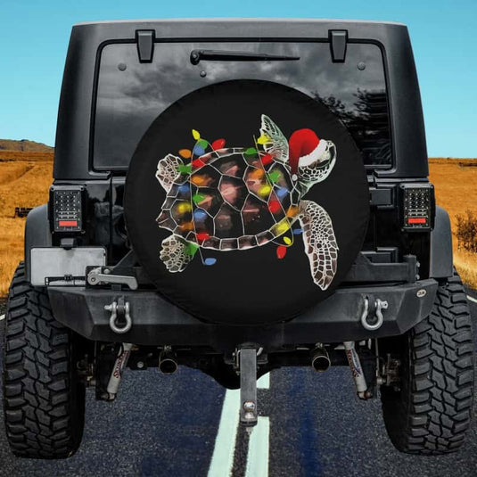 Sea Turtle Christmas Lights Santa Hat Merry Christmas Spare Tire Cover Thickening Leather Universal