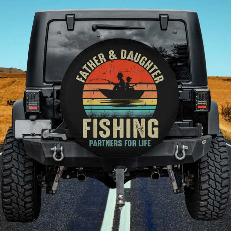 Load image into Gallery viewer, Father Daughter Fishing Partner For Life Retro Matching Dad Spare Tire Cover Thickening Leather Universal
