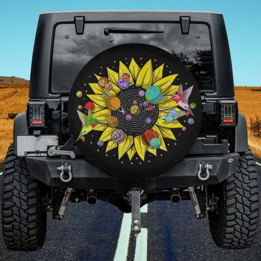 Hippie Psychedelic Sunflower Hummingbirds Space Planets Spare Tire Cover Thickening Leather Universal