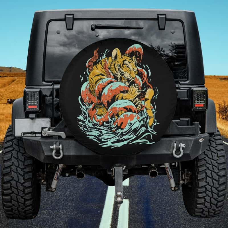 Load image into Gallery viewer, Kraken Giant Squid Octopus versus tiger Titan Greek Spare Tire Cover Thickening Leather Universal
