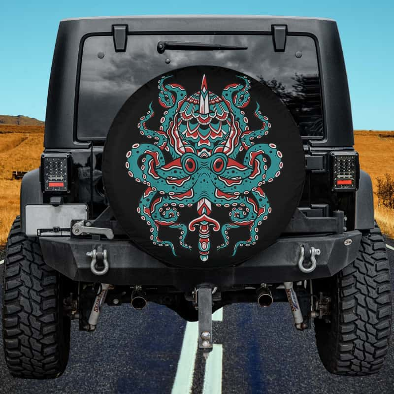 Load image into Gallery viewer, Kraken Octopus American Traditional Tattoo Old School Spare Tire Cover Thickening Leather Universal
