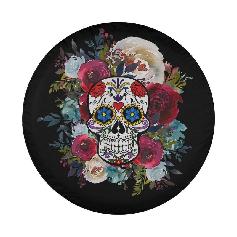 Load image into Gallery viewer, Dia De Los Muertos Flower Floral Sugar Skull Mexican Spare Tire Cover Thickening Leather Universal
