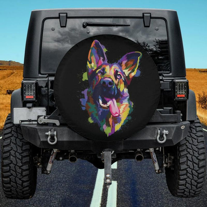 German Shepherd Dog Face Watercolor Colorful Pop Splash Art Spare Tire Cover Thickening Leather Universal