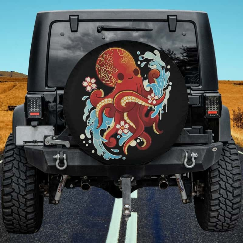 Load image into Gallery viewer, Kawaii Octopus Holding Flowers Cute Kraken Art Spare Tire Cover Thickening Leather Universal
