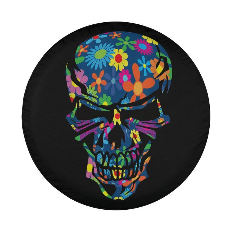 Load image into Gallery viewer, Colorful Retro Hippie Flower Skull Illustration Spare Tire Cover Thickening Leather Universal
