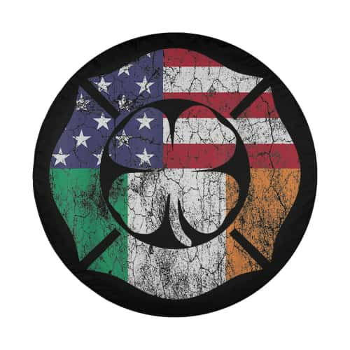 Irish USA Flag Ireland Flag St Patricks Day Firefighter Spare Tire Cover Thickening Leather Universal