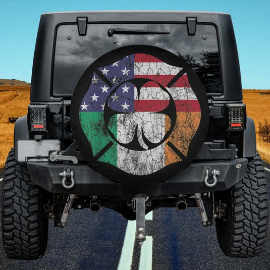 Irish USA Flag Ireland Flag St Patricks Day Firefighter Spare Tire Cover Thickening Leather Universal