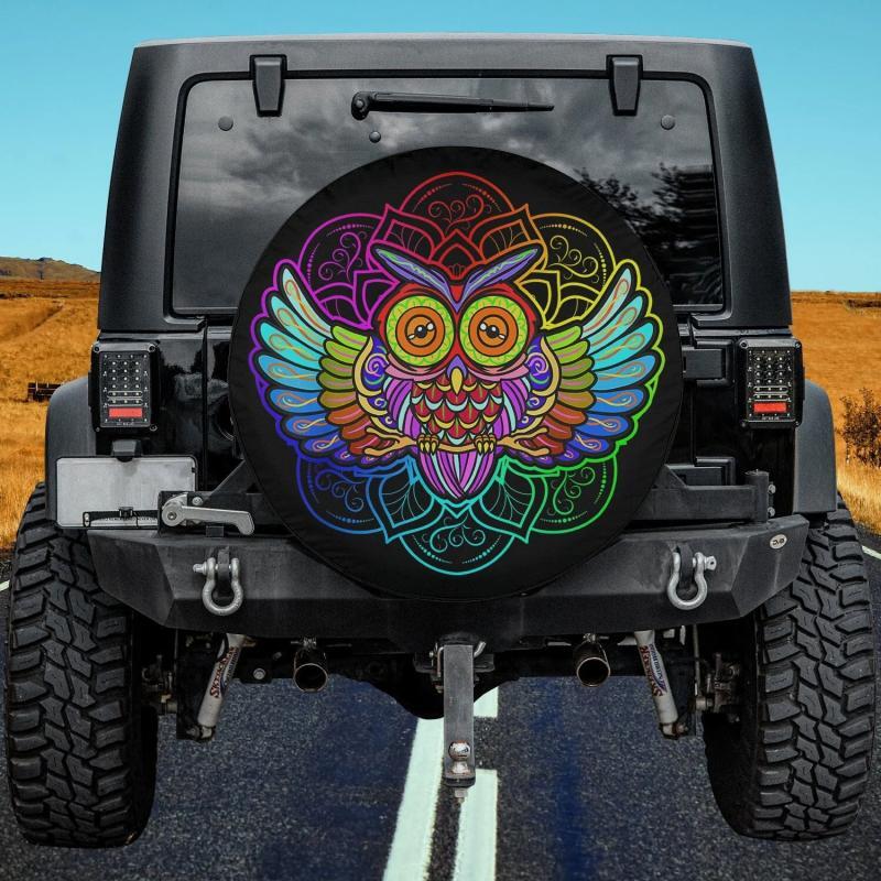 Load image into Gallery viewer, Alebrijes Mexicanos Bho Mexican Folk Art Bird Alebrije Owl Spare Tire Cover Thickening Leather Universal
