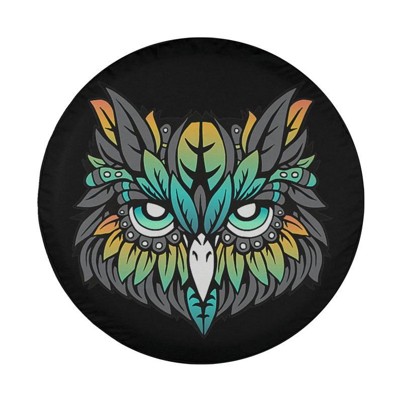 Load image into Gallery viewer, Beautiful Owl Illustration with Colorful Feathers Spare Tire Cover Thickening Leather Universal
