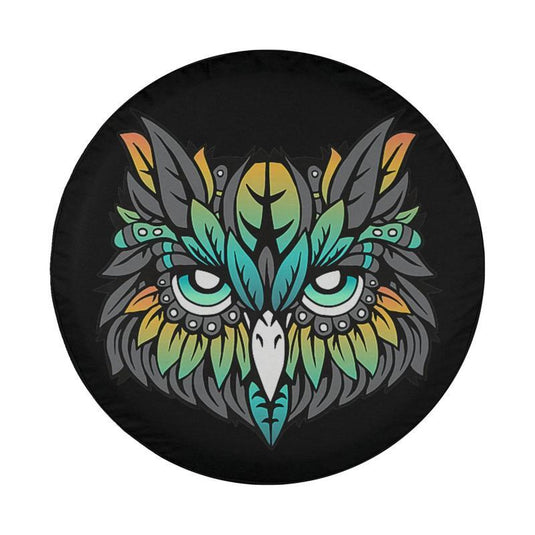 Beautiful Owl Illustration with Colorful Feathers Spare Tire Cover Thickening Leather Universal