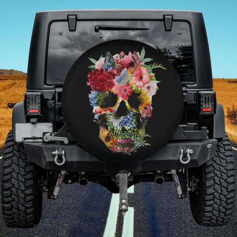 Load image into Gallery viewer, Floral Skull Dead Sugar Skull for Women Flower Skull Spare Tire Cover Thickening Leather Universal
