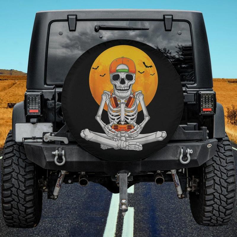 Load image into Gallery viewer, Halloween Skeleton Gamer Video Gaming Boys Men Kids Teen Spare Tire Cover Thickening Leather Universal
