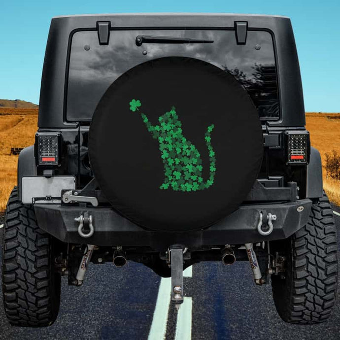 Cute Cat St Patricks Day Clover Lucky Cat Mom Shamrock Cat Spare Tire Cover Thickening Leather Universal