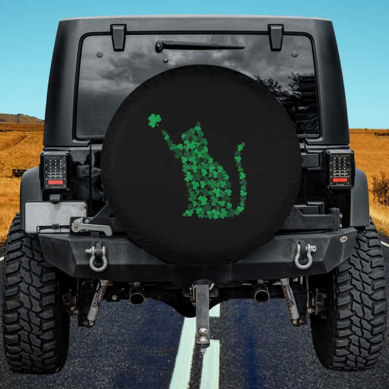 Load image into Gallery viewer, Cute Cat St Patricks Day Clover Lucky Cat Mom Shamrock Cat Spare Tire Cover Thickening Leather Universal
