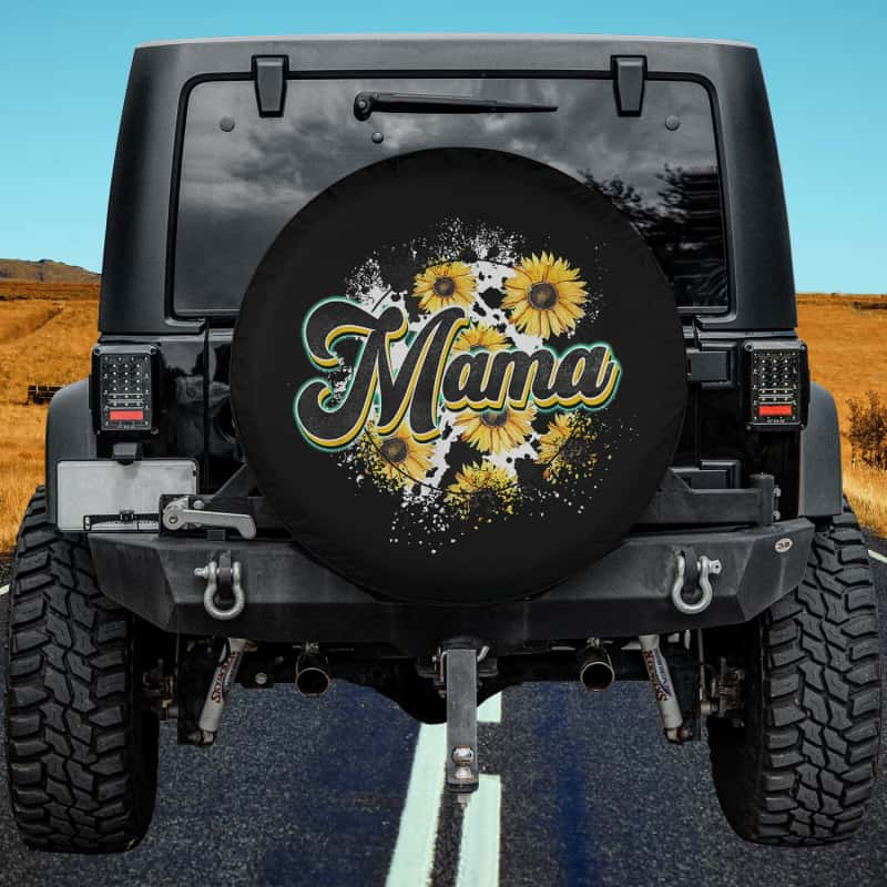 Load image into Gallery viewer, Cute Mama Cow Print Sunflower Mother&#39;s day Spare Tire Cover Thickening Leather Universal
