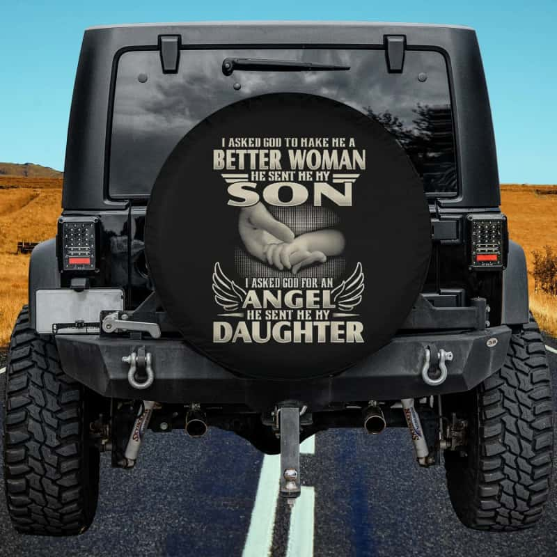 Load image into Gallery viewer, I Asked God To Make Me A Better Man He Sent Me My Son Shirt Spare Tire Cover Thickening Leather Universal
