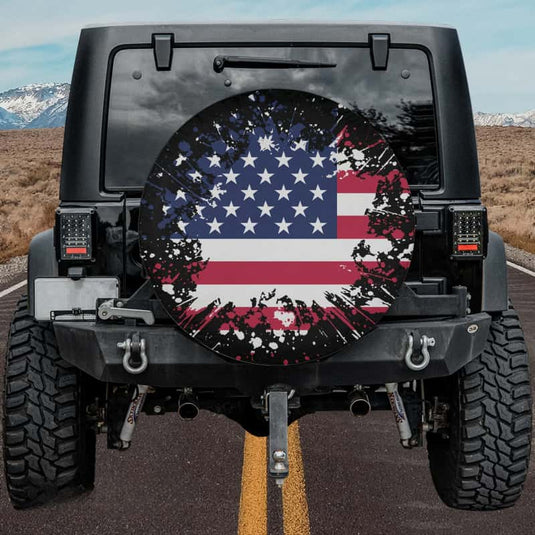 Grunge American Flag Spare Tire Cover