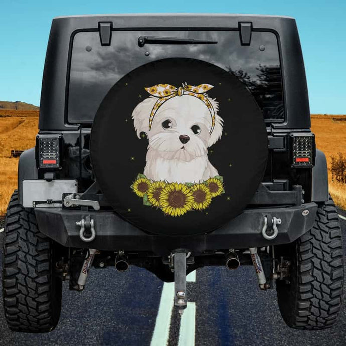 Girls Women Mom Maltese Dog Sunflower Puppy Mothers Day Spare Tire Cover Thickening Leather Universal