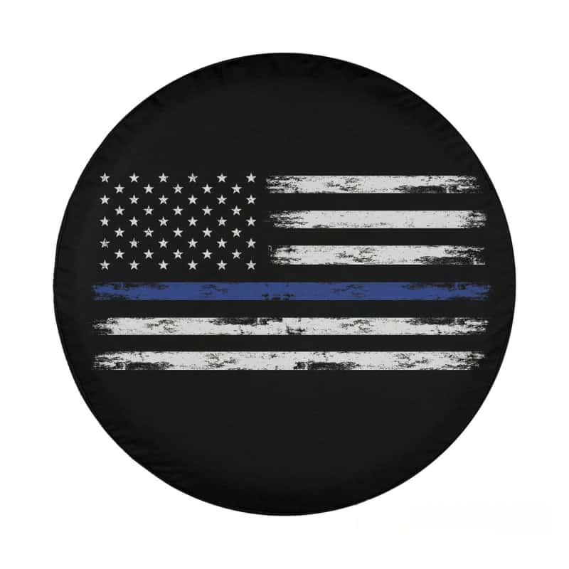 Load image into Gallery viewer, Backup Camera Tire Cover with Thin Blue Line Flag
