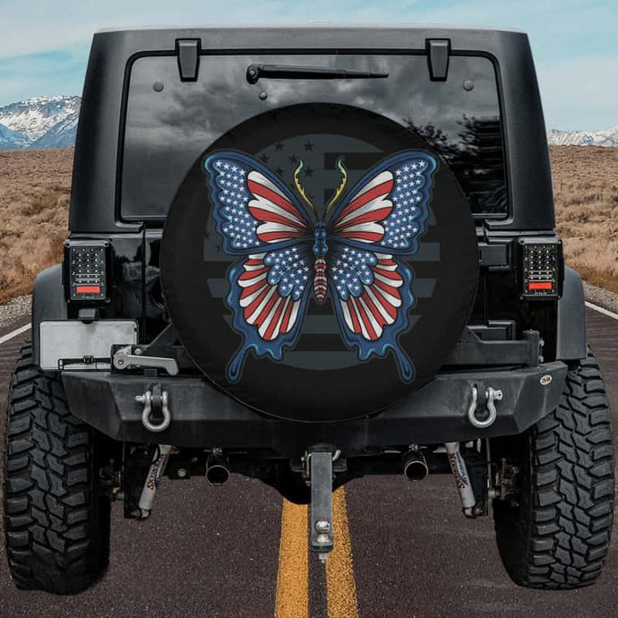 Butterfly American Flag Design Spare Tire Cover