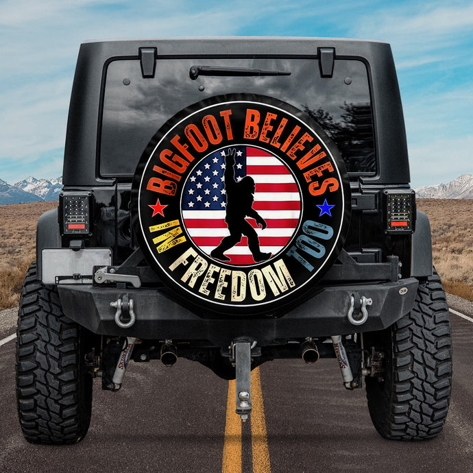 Bigfoot Believes In Freedom Too Spare Tire Cover