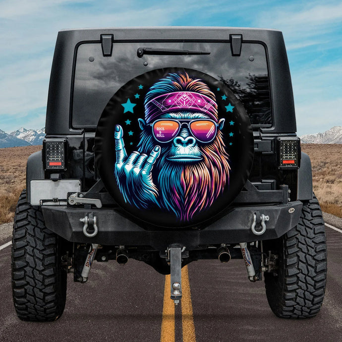 Bigfoot Sasquatch Loves Rock And Roll Spare Tire Cover