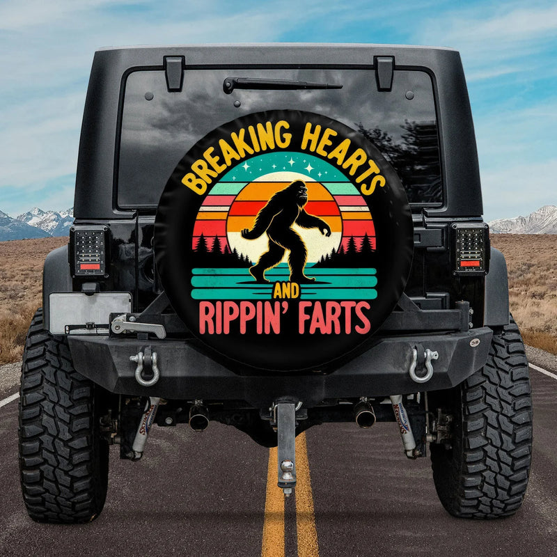 Load image into Gallery viewer, Retro Breaking Hearts and Ripping Farts Spare Tire Cover
