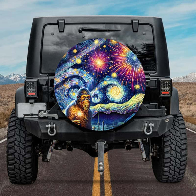 4th Of July Bigfoot Night Fireworks Spare Tire Cover