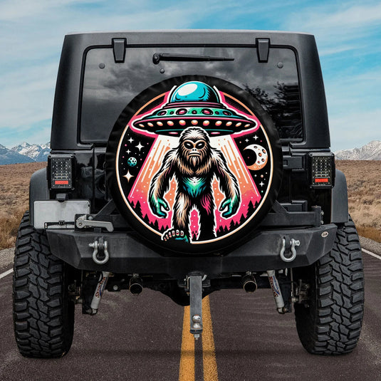 Alien UFO Bigfoot Moon Funny Sasquatch Yeti Spare Tire Cover