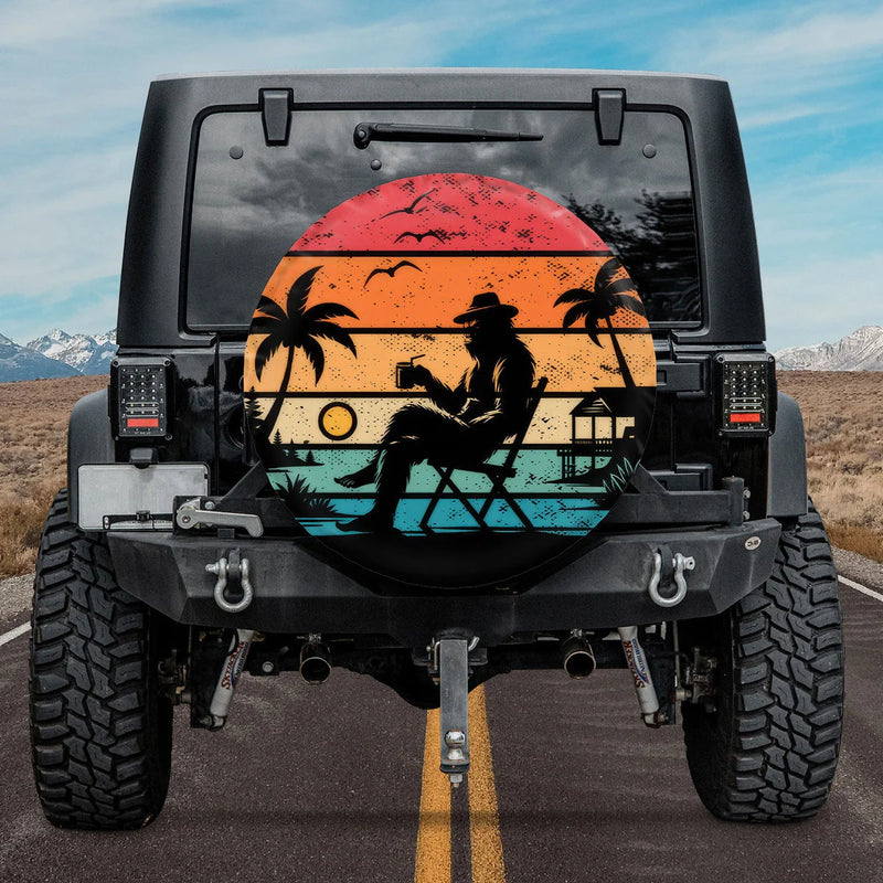 Load image into Gallery viewer, Bigfoot Sasquatch On The Beach Spare Tire Cover
