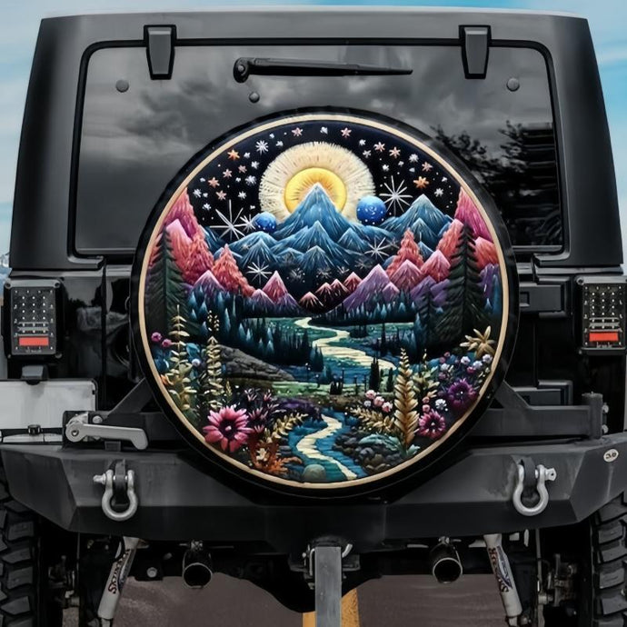 Faux Embroidery Mountain Tire Cover