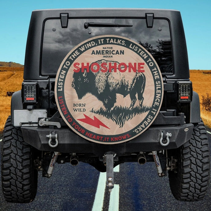 Shoshone Native American Indian Born Freedom Wild Buffalo Spare Tire Cover Thickening Leather Universal