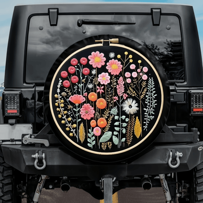 Botanical Faux Embroidery Tire Cover