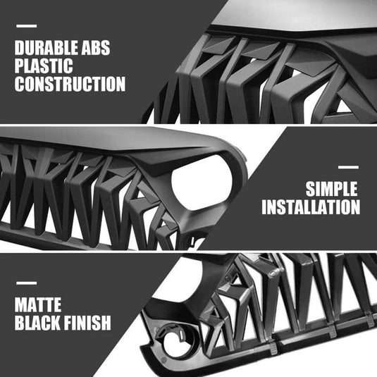 Black Shark Grille Front Bumper Grill For 07-18 Jeep Wrangler JK JKU