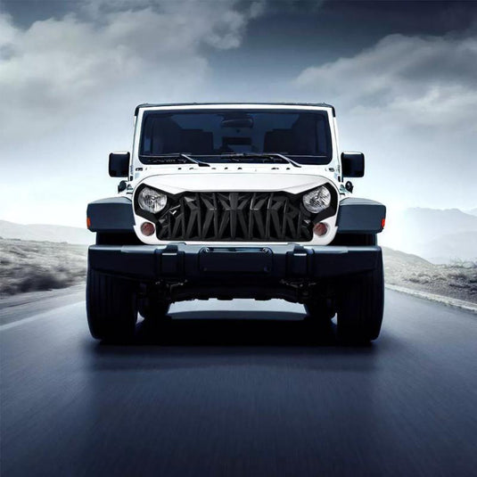 Black & White Front Shark Front Bumper Grill for 07-18 Jeep Wrangler JK