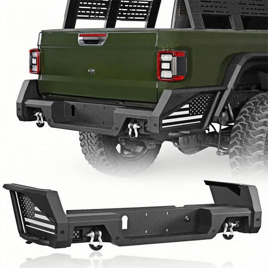 Rear Bumper w/ Bedside Slider Step & Led Lights for 20-24 Jeep Gladiator JT