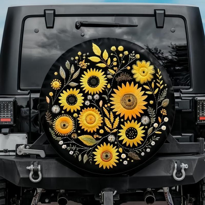 Sunflower Faux Embroidery Spare Tire Cover