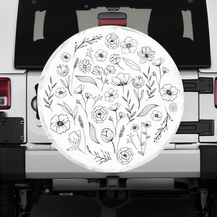 White Tire Cover with Floral Design