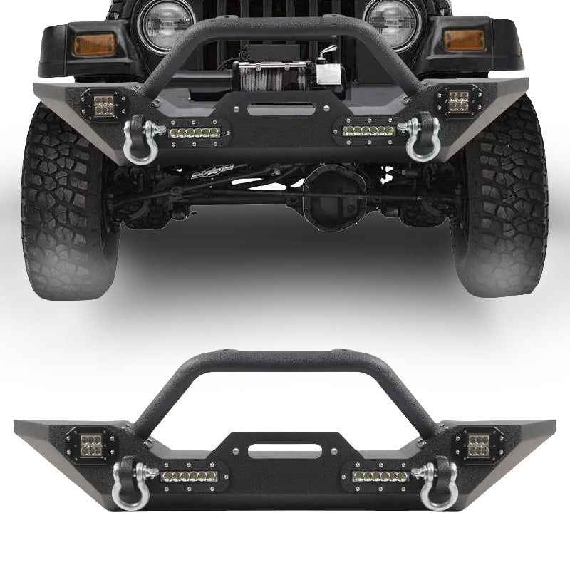 Load image into Gallery viewer, Front Bumper W/ D-Rings &amp; Led Lights Winch Plate For 87-06 Jeep Wrangler YJ
